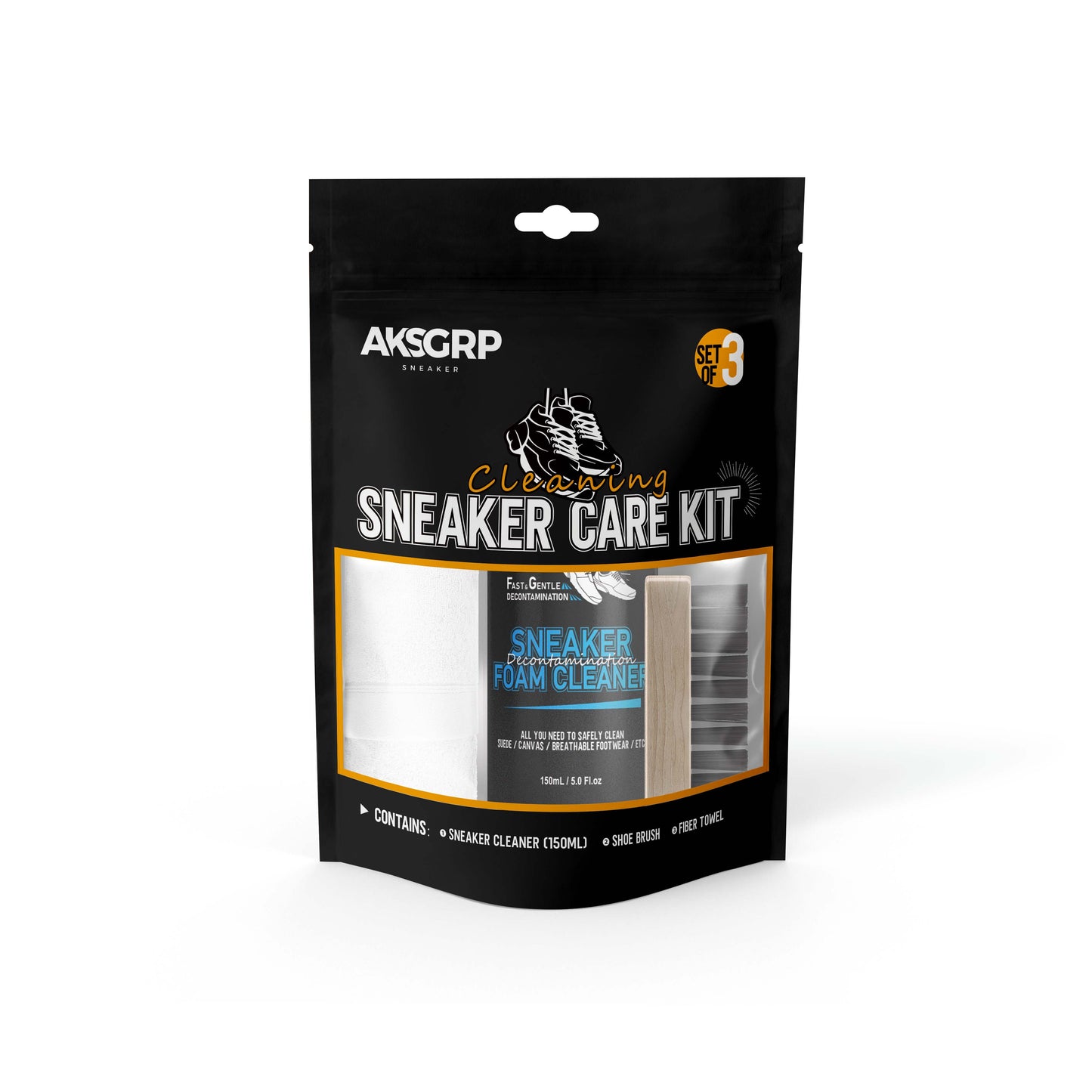 Sneaker Cleaning Kit (3 Piece Set - Foam Cleaner - Bag Packaging) [Foam Cleaning/Brush/Towel]