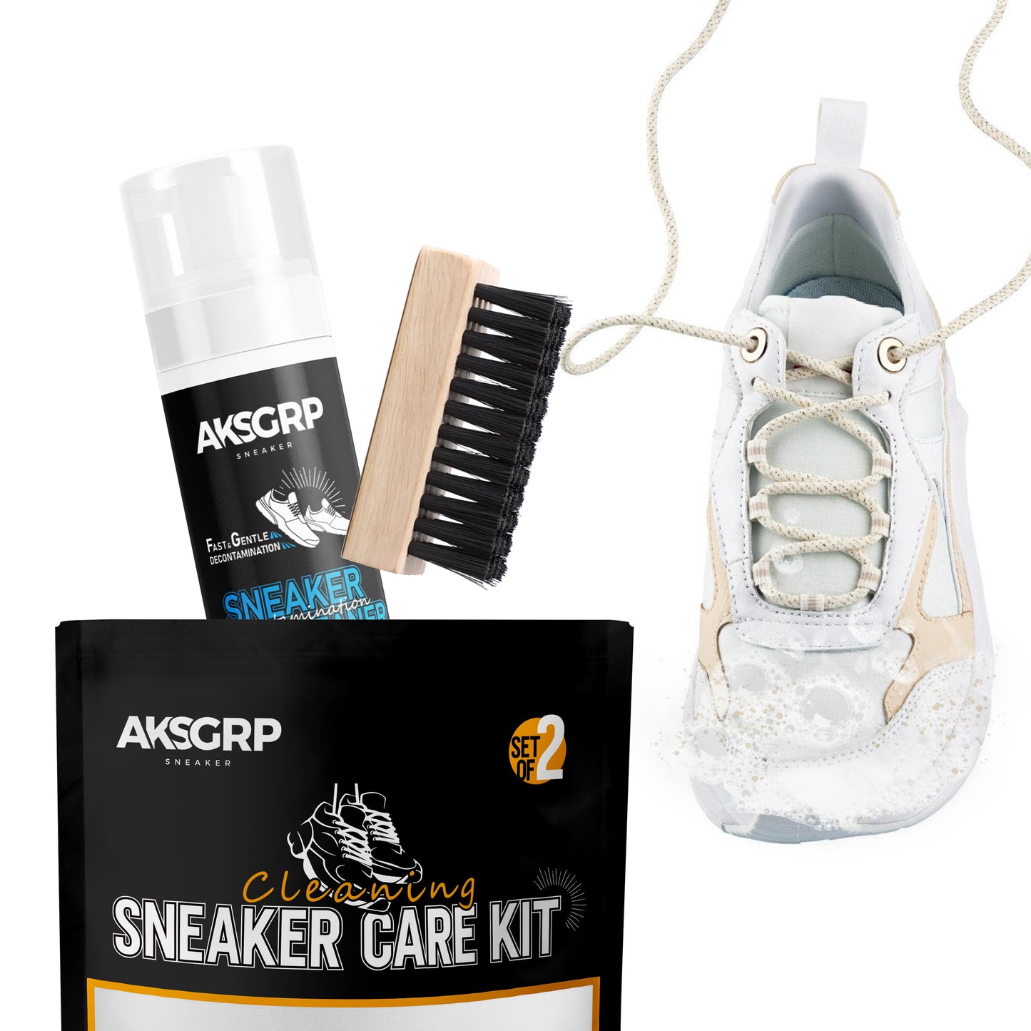 Shoe Cleaning Kit (2 Piece Set - Foam Cleaner - Bag Packaging) [Foam Cleaning/Brush]